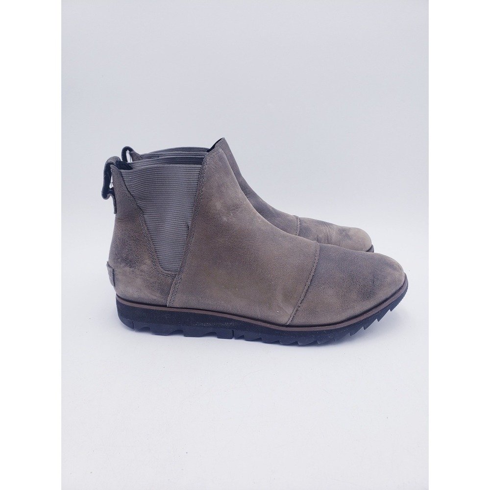 Sorel Ainsley Chelsea Grey Leather Ankle Boots Waterproof Women's Size 7.5